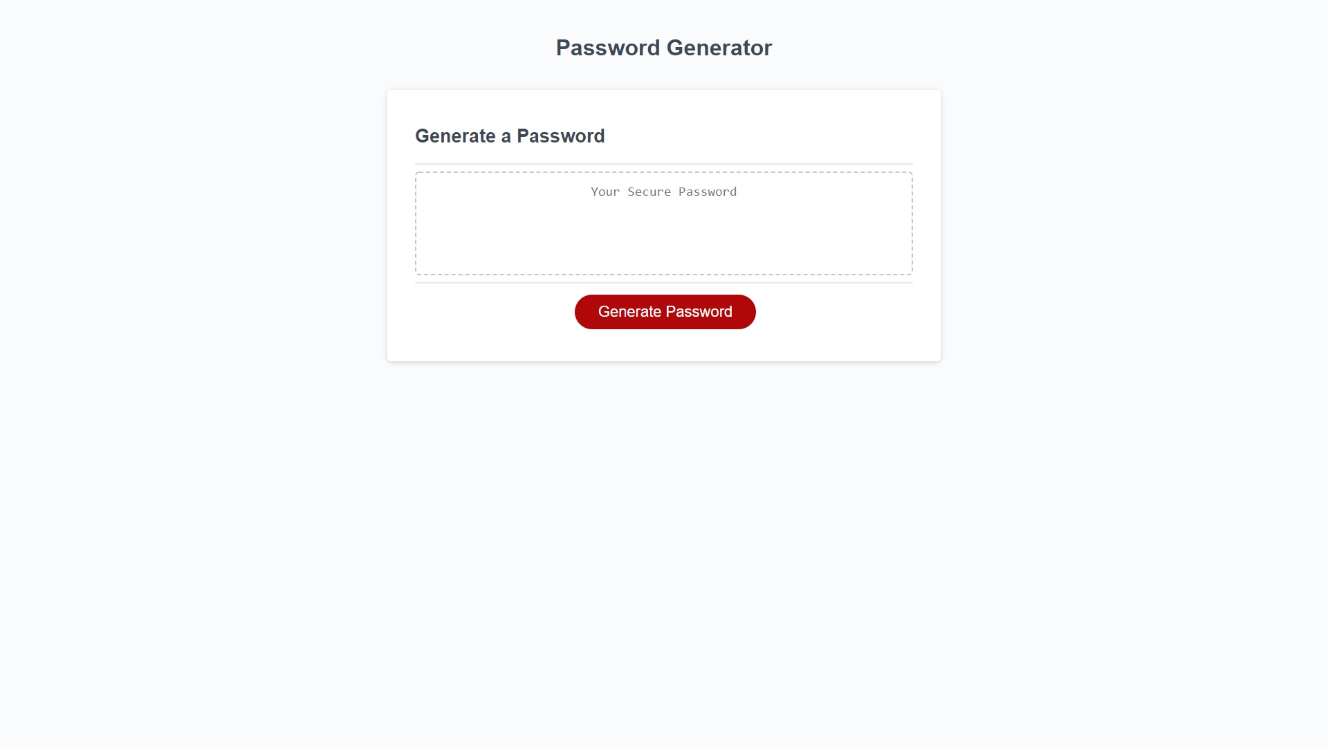 Password generator landing page